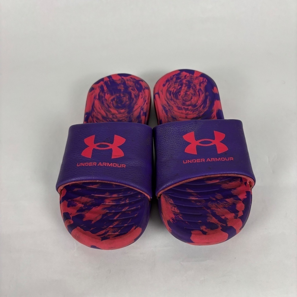 Under Armour size Y4 UA Graphic Logo Purple/Pink Slides/Sandals - Picture 3 of 10